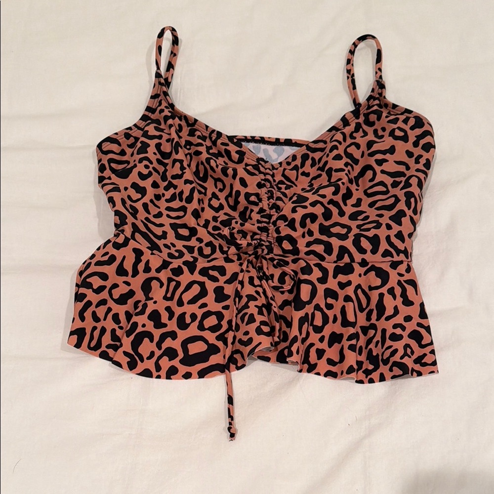 NWT Meet.Curve Leopard XL Scoopneck Tie Front Ruched Hem Tankini Top